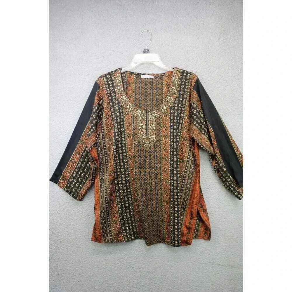 Amanda Blu Women's Satin Tunic w/Gold Embellishments-Size XXL-Boho